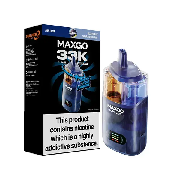 Mr Blue / Blueberry Sour Raspberry RELX Maxgo Combo 33K Prefilled Pod Vape Kit