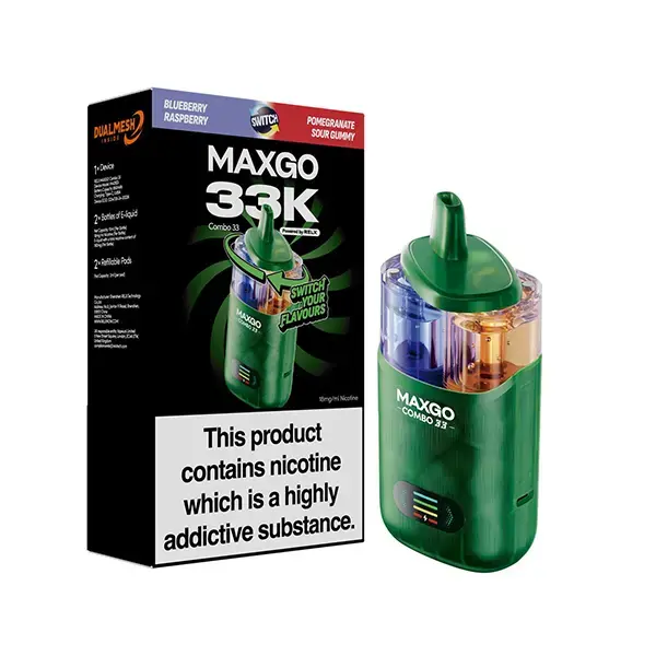 Blueberry Raspberry / Pomegranate Sour Gummy RELX Maxgo Combo 33K Prefilled Pod Vape Kit