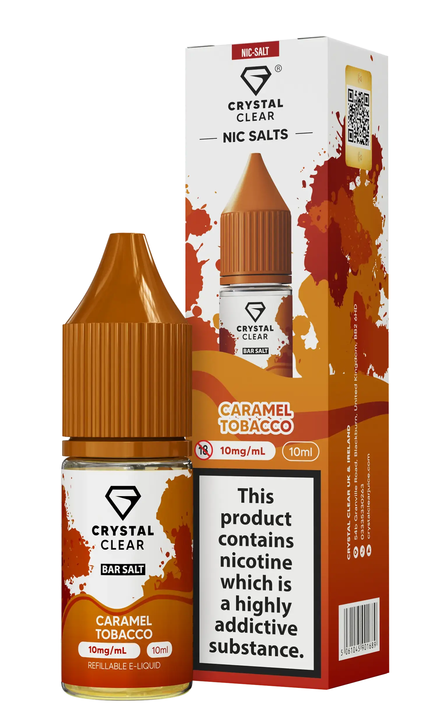Caramel Tobacco Nic Salt E-Liquid by Crystal Clear Bar Salts 10ml