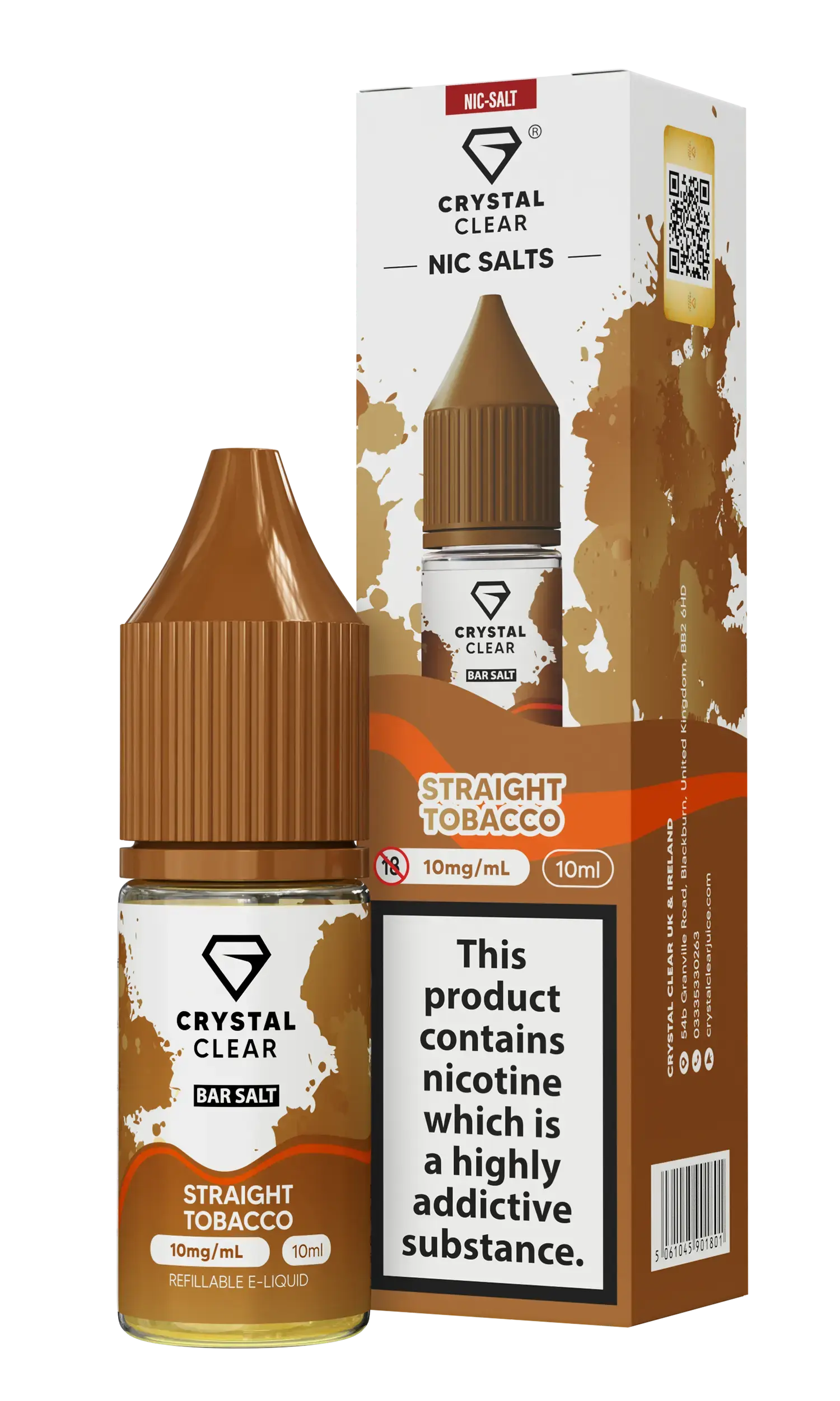 Straight Tobacco Nic Salt E-Liquid by Crystal Clear Bar Salts 10ml