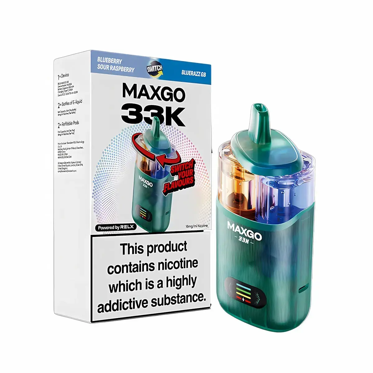 Blueberry Sour Raspberry / Bluerazz GB RELX Maxgo Combo 33K Prefilled Pod Vape Kit