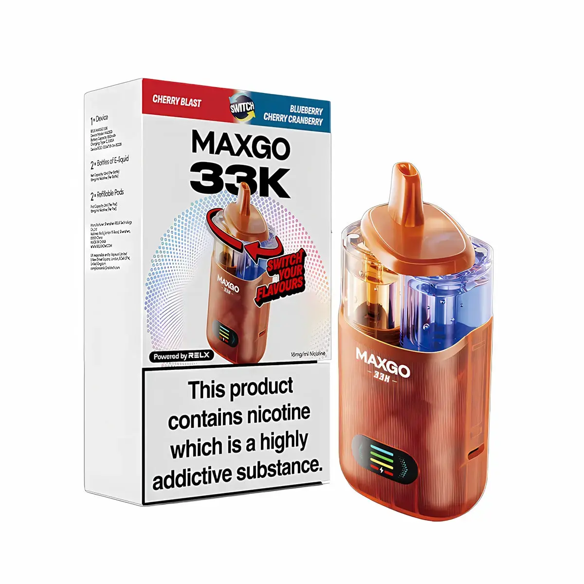 Cherry Blast / Blueberry Cherry Cranberry RELX Maxgo Combo 33K Prefilled Pod Vape Kit